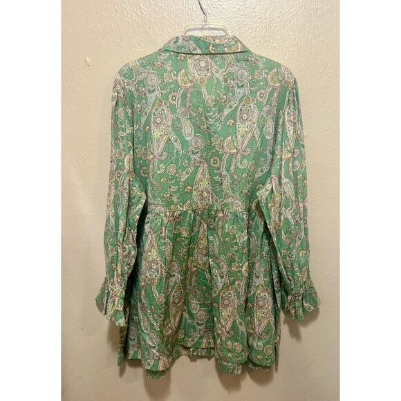 Cato Plus Paisley Blouse 22/24W Green Boho Peplum Smocked Shirt - Picture 3 of 6